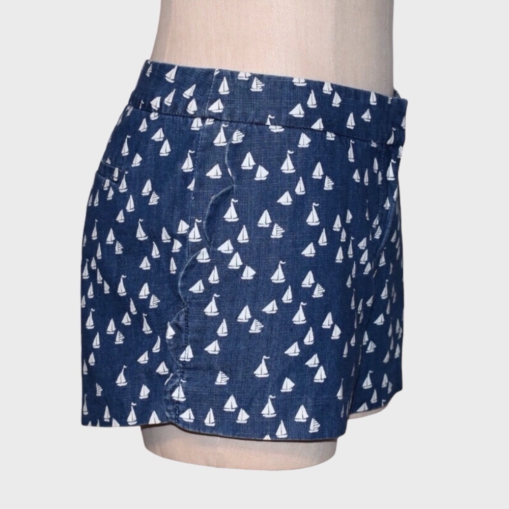 J Crew Chambray Sailboat Print Scallop Pocket Shorts - Picture 2 of 5